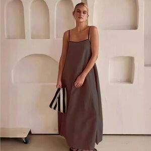 Long Cotton/Linen Brown Maxi Dress